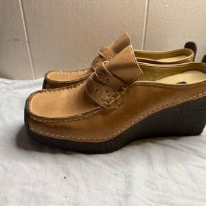 Candie's Tan and Black Mules with Wedge Sole